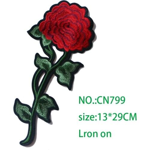 1 PCS Rose flower Embroidered Iron on Patches for Clothing DIY Stripes Clothes Sticker Custom Flowers Badges