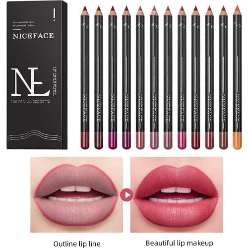 12 Color Lip Liner Matte Velvet Lipstick Pen Lip Pencil Lasting Soft and Easy to Color Easily Outline the Lip Line