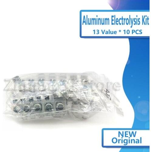 130pcs/LOT 1uF-220uF SMD Aluminum Electrolytic Capacitor Assorted Kit Set, 13values*10pcs=130pcs Samples Kit