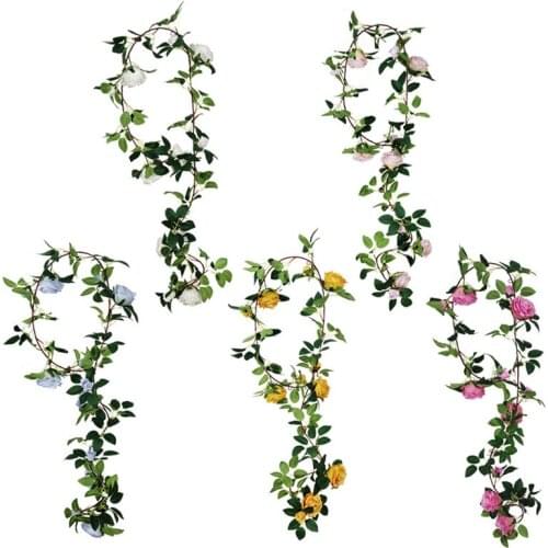 5 Pcs Fake Plant Strip Rose Hydrangea 1.85m Vine Garland Colorful Flower for Wedding Arch Decoration Party Hanging Home Decor