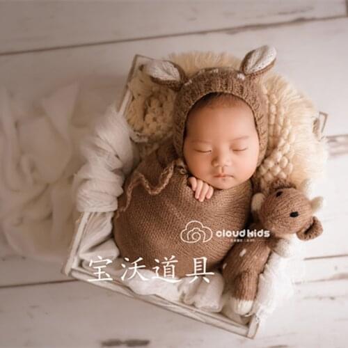 Angora Bonnet Newborn Knit Classic hat and toy set New Born Photography Props cap baby doll props