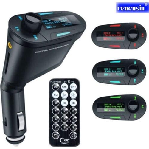 Renensin Popular 3.5mm Audio LCD Car Kit Car MP3 music Player Remote Wireless FM Transmitter Modulator Auto Radio+USB SD MMC