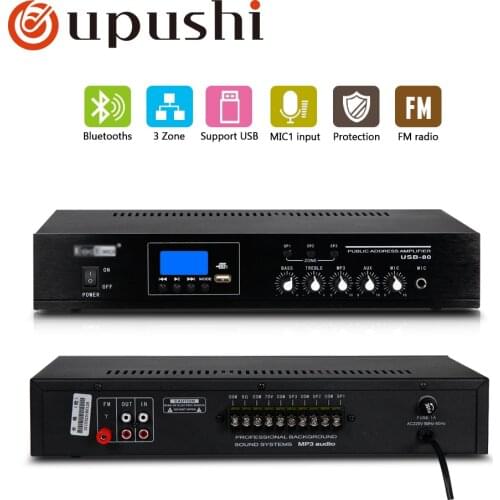 Oupushi PA Bluetooth 3 zone Amplifiers 80W Home Use Mini Mixer USB Bluetooths Amplifier With Ceiling Speaker, Wall Speaker