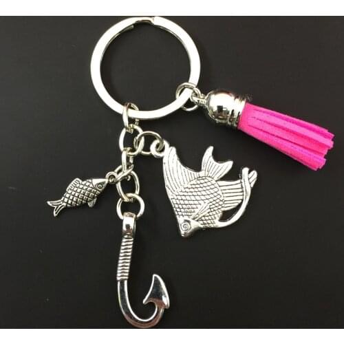 Fashion Fish and Hook Key Chain Keychain Jewelry Silver Color Fisherman I Love Fishing Fish Pendant Key Holder