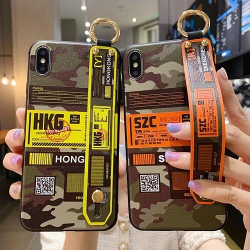 Camouflage Air Ticket Wristband Case for Samsung Galaxy Note 20 Ultra 10 Lite 8 9 S8 S9 S10 Lite S20Plus A31 A41 A51 A71 A50 A70