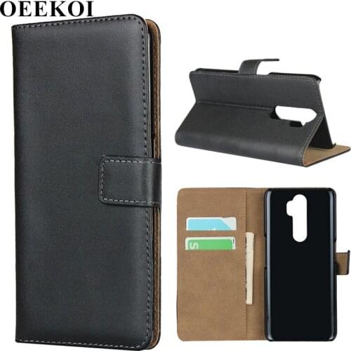 OEEKOI Genuine Leather Wallet Flip Cover Case for OPPO A5 2020 with Card Slots Holder
