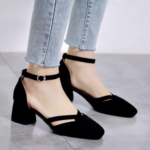 COOLULU 2020 Fashion Women Dorsay Pumps High Block Heel Ankle Strap Pumps Women Shoes High Quality Ladies Pumps Size 34-43