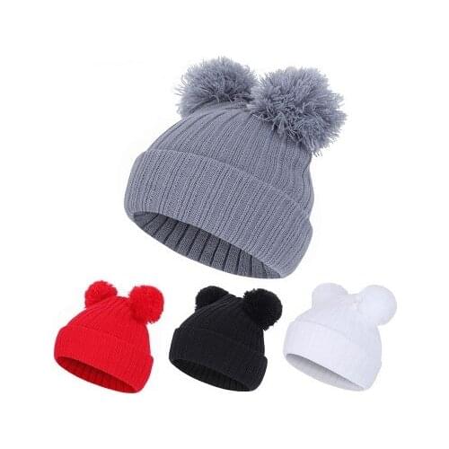 Baby Beanies Hats Children Knitted Pompon Winter Autumn Cute Cap For Girls Boys Casual Solid Color Warm Girl Hat With Two Balls