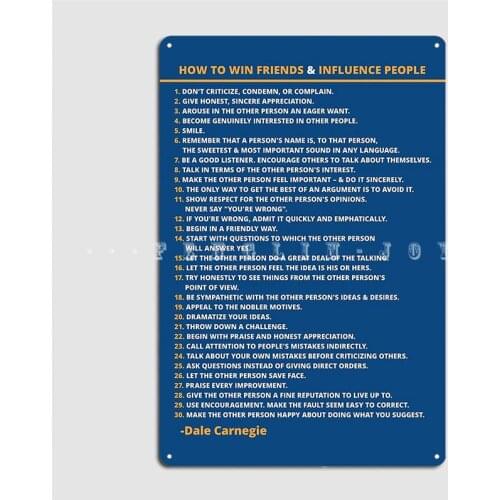 Dale Carnegie How To Win Friends And Influence People Metal Sign Cave Pub Cinema Garage Design Wall Decor Tin Sign Posters