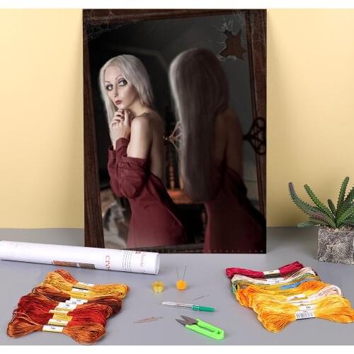 Woman Girl Printed Canvas 11CT Cross-Stitch Set Embroidery DMC Threads Knitting Painting Sewing Handicraft Promotions Package