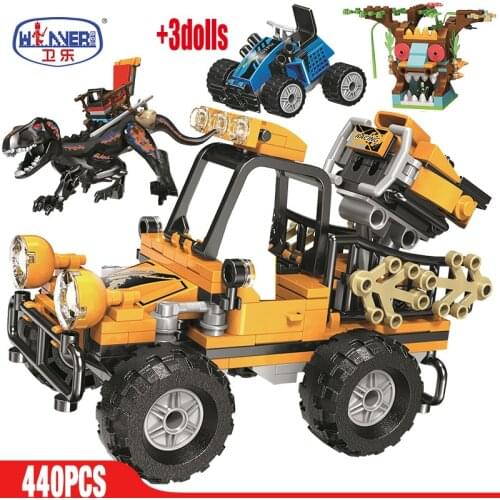ERBO 440pcs Dinosaur world Catching jeep building blocks city jurassic world truck car figures Bricks sets toys for children