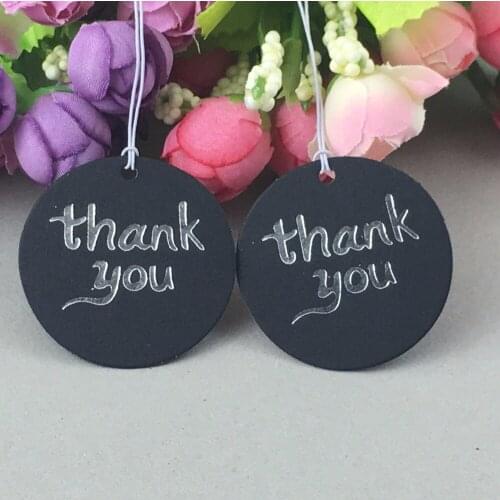 500pcs Stamping Silver"Thank you" Black Paper Gift/Price Tags+500pcs Strings Package labels Head Cards For Gift Box/Jewelry/bags