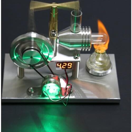 Custom Balance Type Hot Air Stirling Engine Generator Mode with Voltage Digital Display Meter and LED Bulb