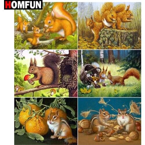 HOMFUN Paint With Diamond Embroidery "Squirrel forest" Diamond Painting Full Square Round Picture Of Rhinestone Decor