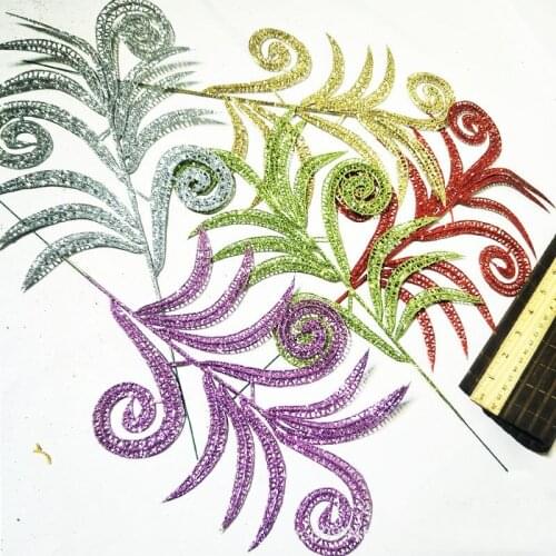 10Pcs Golden Powder Fake Plant Leaves Christmas Decoration Wedding Flower Wall Background Home Accessories Artificial Plants