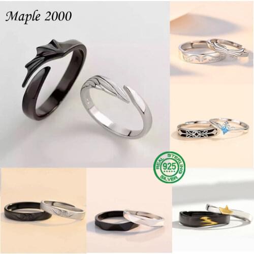 925 Sterling Silver Angel and Demon Couple Rings Wing Feather Opening proposal ring for Men and Women Lovers Jewelry 925 Silver