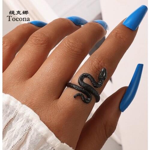 Tocona Punk Snake Joint Ring for Women Men Colorful Alloy Metal Opening Ring Party Jewelry Punk Party Jewelry Anillo 17398