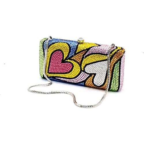Bridal wedding party purses women evening party heart diamonds artistic full crystal clutches purses