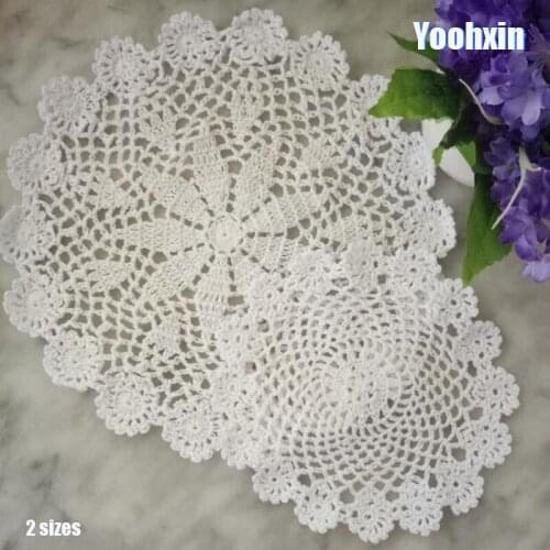 HOT Lace Round cotton dining table place mat pad Cloth crochet placemat cup mug wedding tea coaster handmade drink doily kitchen