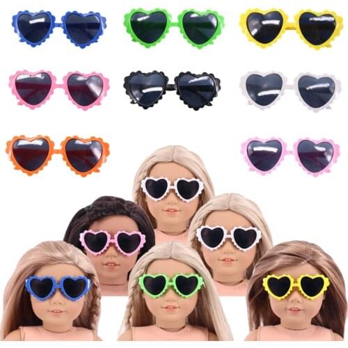 Doll Accessories For 18Inch American & 43Cm Baby New Born Girl Doll Cute Love Wave Glasses For Our Generation Doll Daily Life