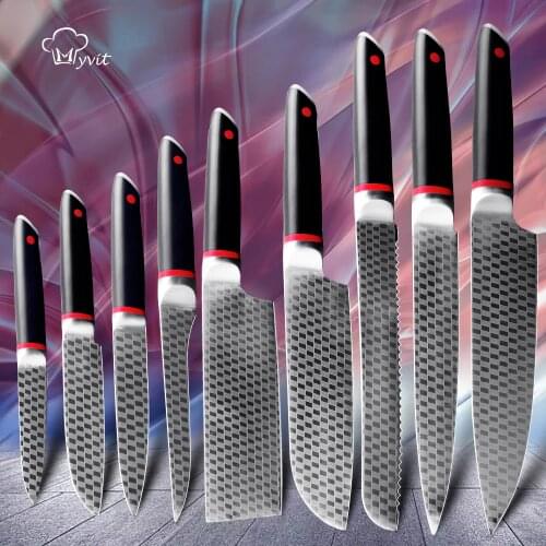 Kitchen knives Set Japanese 7CR17 440C High Carbon Gird pattern Chef knife Sharp Santoku Cleaver Slicing Utility Knives Tools