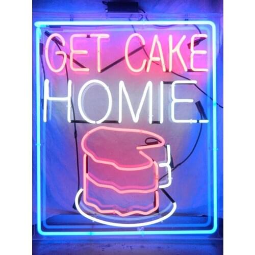 Neon Sign For Get Cake Homie Glass Tube wine Commercial shop Lamp resterant light advertise custom DESIGN Impact Attract light