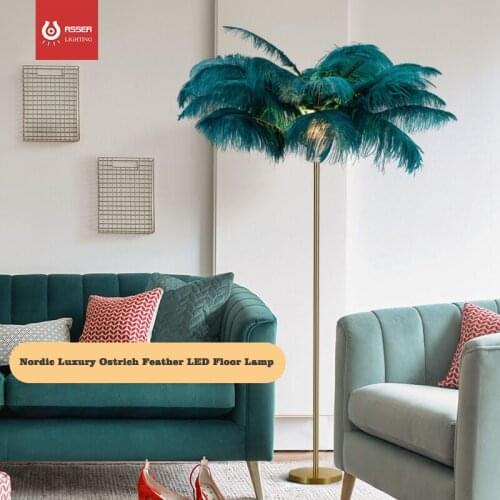Nordic Luxury Ostrich Feather LED Floor Lamp Copper Home Decor Art Deco Floor Lamps for Living Room Standing Light
