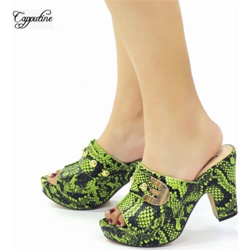 Latest Green Pumps African Women High Heel Slipper Shoes For Party CR2121 Heel Height 10CM