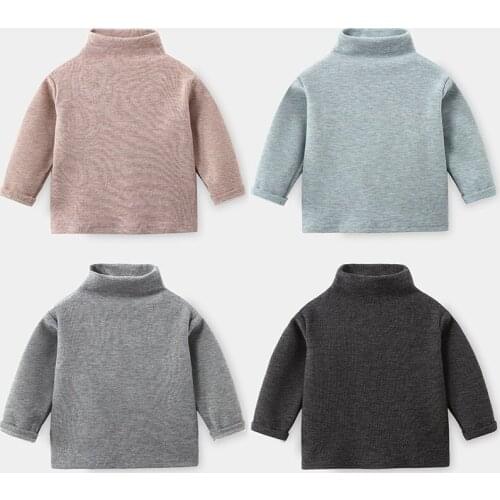 2020 Winter New Kids TShirt Baby Cotton Thick Long Sleeve Tshirt Solid High Collar Base Shirt for Little Boy Child Clothes Tops