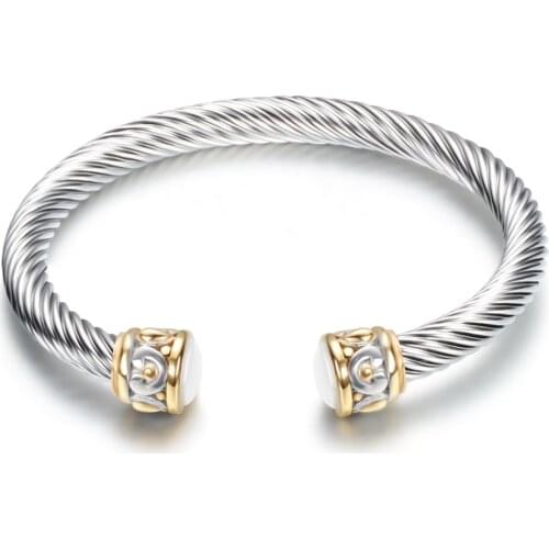 New Designer Double Color Bracelet for Men Titanium Cable Stainless Steel Cuff Bangle Semi-Precious Stone Luxury Charm Jewelry