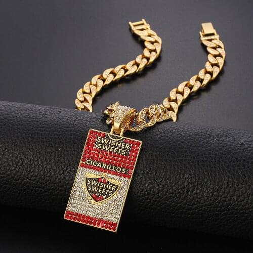 Men Women Hip Hop Jewelry Sweets Brand Pendant Necklace Miami Big Gold Cuban Chain Iced Out Bling Necklaces Luxury Charm Choker