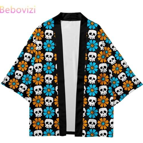 Skull Flower Loose 4XL Beach Japanese Style Kimono Streetwear Men Women Cardigan Japan Cosplay Haori Yukata Harajuku Tops Robe