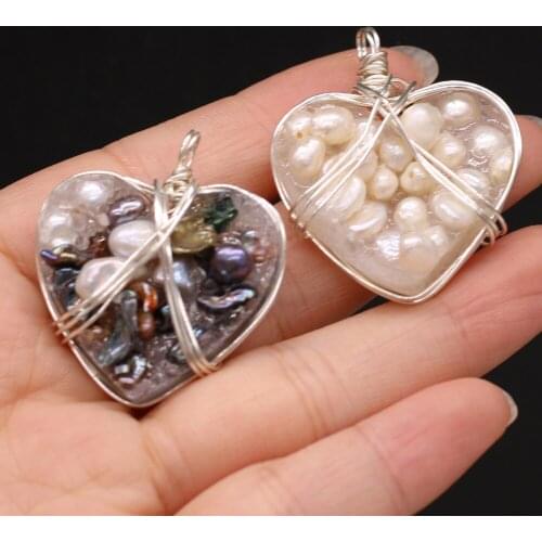 Natural Gemstone Heart-shaped Crystal Bud Pendant DIY Cute Elegant Necklace Sweater Chain Jewelry Accessories Making 32x28mm