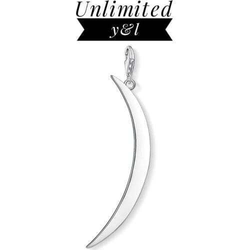 Long Moon Charms Pendants DIY Jewelry Making Thomas Style 925 Sterling Silver Accessories Fit Bracelet Necklace Women Men