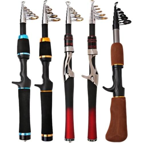 Protable 1.6M Telescopic Fishing Rod Spinning Casting Fishing Rod Carbon Fiber Travel Fishing Role Fishing Tackle Accessories