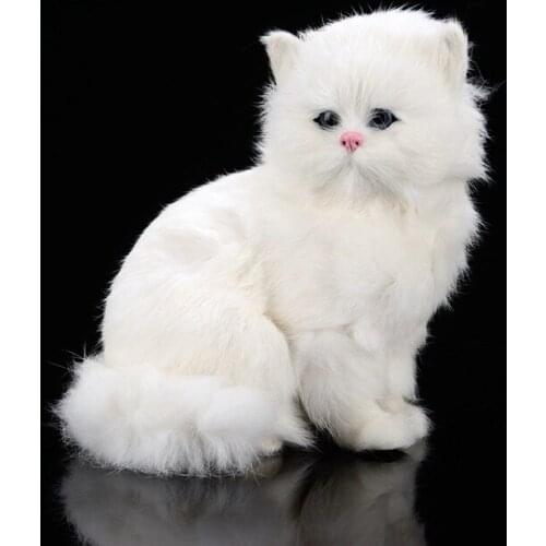 Realistic White Persian Cat Plush Dolls Children Animals Toys Models Home Animals Decor Ornament Kawaii Black Cat Christmas Gift