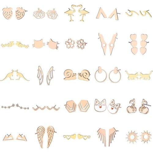 Strawberry Snail Cat Flower Heart Wings Geometric Wave Butterfly Stud Earring Birthday Gift Christmas Jewelry Pendientes