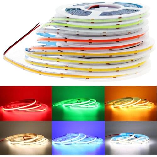 COB LED Strip 320 384 528 LEDs High Density Flexible COB LED Lights DC12V 24V RA90 Red Green Blue 3000K 4000K 6000K LED Tape 5m