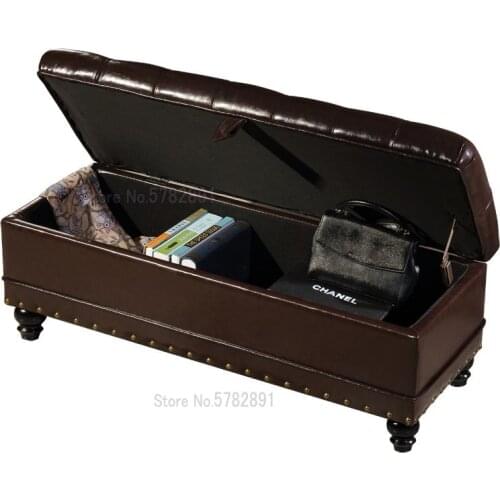 European Style Wear Test Shoe Stool Storage Physical Hair Clothing Store Strip Small Sofa Bench Balcony Bed End Storage Leather
