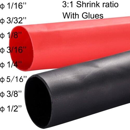 1M 3:1 ratio Dual Wall Heat Shrink Tube Adhesive Lined with Glue Wrap Wire Cable kit 1/16 3/32 1/8 3/16 1/4 5/16 3/8 1/2