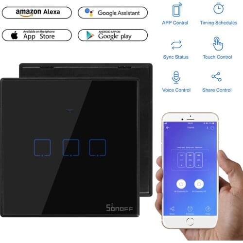 Sonoff WiFi Smart Switch T3 US EU 1 2 3 Gang Wall Touch Panel Wireless Remote lamp Smart Home Controller by Alexa Google Home