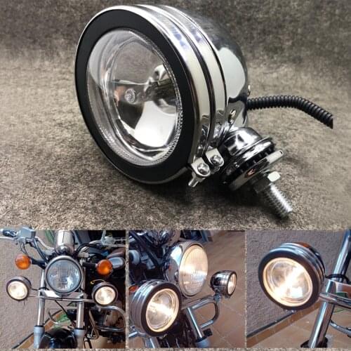 For Suzuki Ducati Choppers Aprilia Yamaha Universal Chrome Metal Motorcycle Fog Auxiliary Light Scooter Driving Spot Indicator