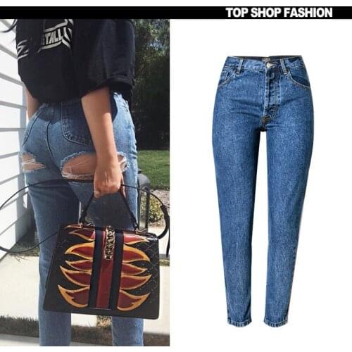 TREND-Setter 2017 Spring Autumn Sexy Hole Jeans Women Blue Slim Denim Pants Ripped on the Hip Streetwear Cotton Europe size32-42