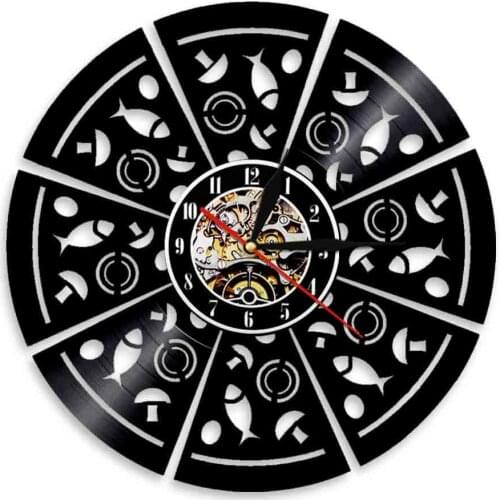 Pizza Sign Vintage Wall Clock Pizzeria Italian Restaurant Vinyl Record Wall Clock Retro Wall Decor for Cafe Bistro Pizza Zone