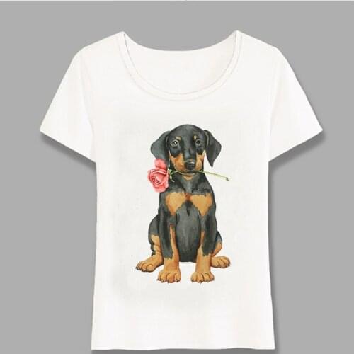 Summer Women t-shirt Cute Rose Mini Schnauzer Print T-Shirt Casual Ladies Tops Hipster Maiden Short Sleeve Girl Tees Harajuku