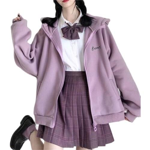 Women Zip Up Hoodie Japanese Cute Clothes Thick Warm Fall Long Sleeve Sweatshirt Cartoon Schoolgirl Kawaii Top Y2k Hooded Pocket