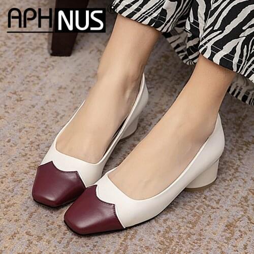 APHNUS Womens Office Work Pointed Toe Low Mid Heels Pumps Woman 2020 Shoes For Women New