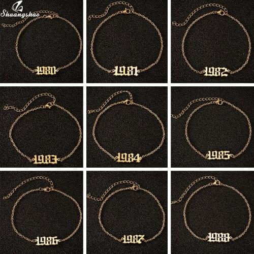 Gold Stainless Steel Ankle Bracelet 1980-2000 Vintage Year Anklets for Women Fashion Number Leg Bracelet Jewelry Cheville femme