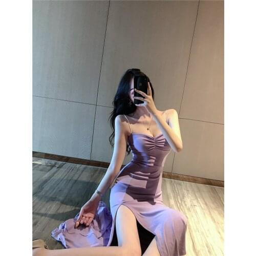2021 Summer Women New Sexy Dresses Pleated V-Neck Split Long Dress Slim Waist Dress With Halter Dresses One Piece