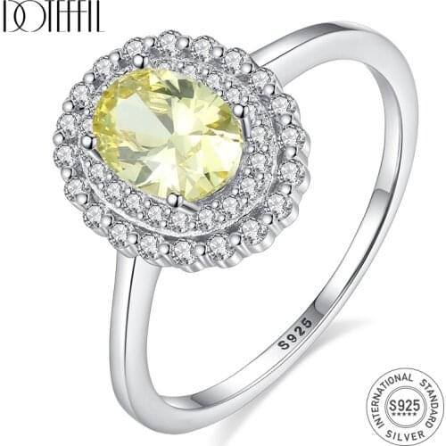 DOTEFFIL Princess Diana William Kate Middletons Natural Yellow Topaz Engagement Ring for Women 925 Sterling Silver Anillos New